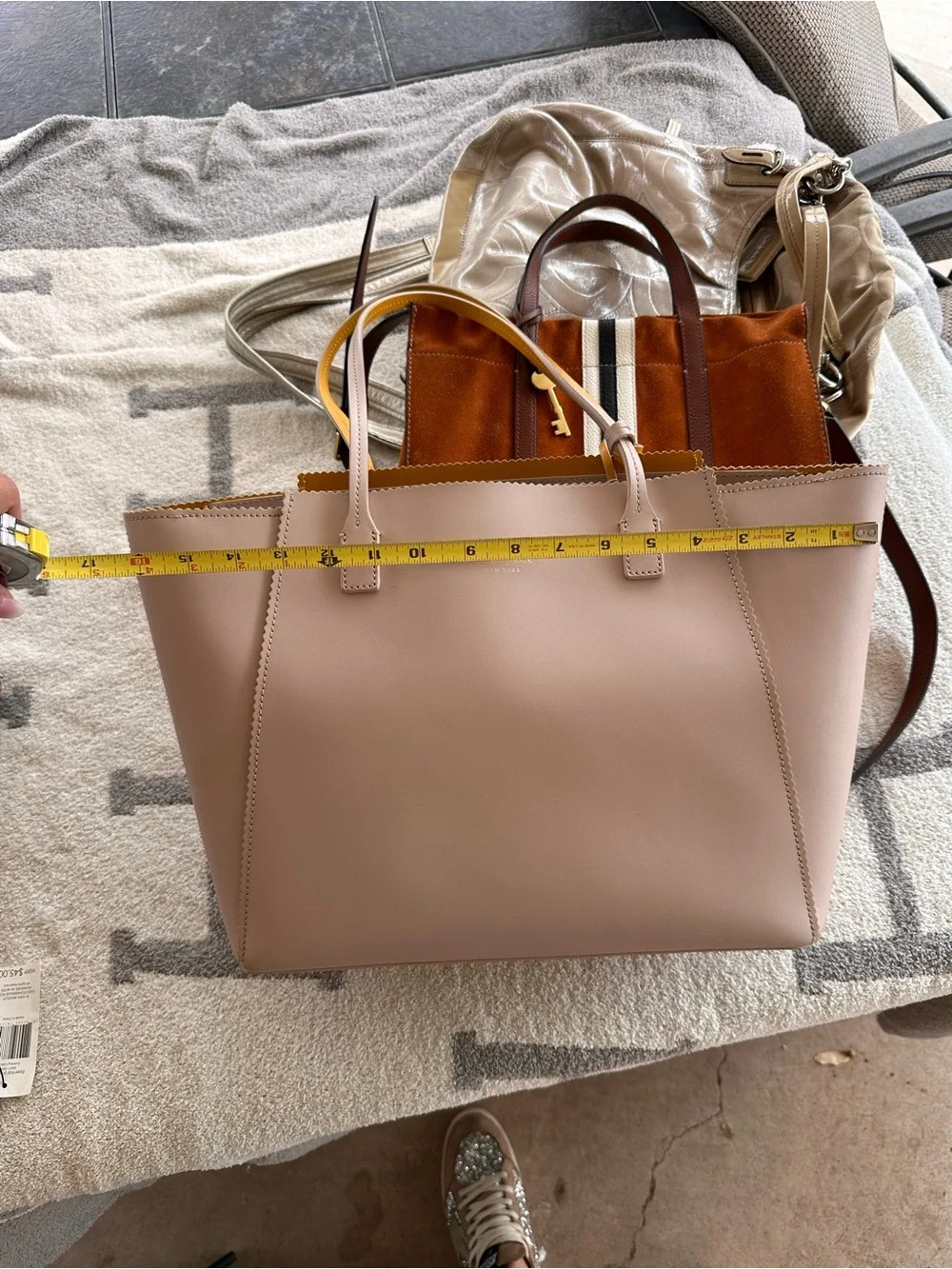 kate spade pale pink tote with yellow interior